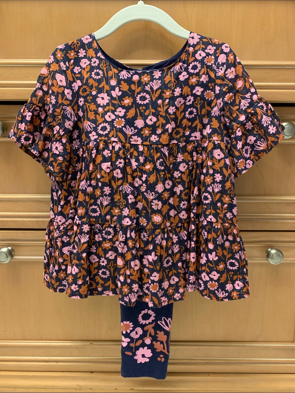Cat & Jack Navy Matching Set with Pink and Rust Floral Print